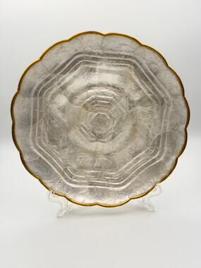Vintage Capiz Shell Bowl Gold Scalloped Edge Iridescent MCM Decor 7.5" Trinket